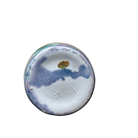 Purple Blue Cloisonne Vase with Pink/Red/Blue Flowers Bird 10" Chinese Porcelain - Picture 11 of 11